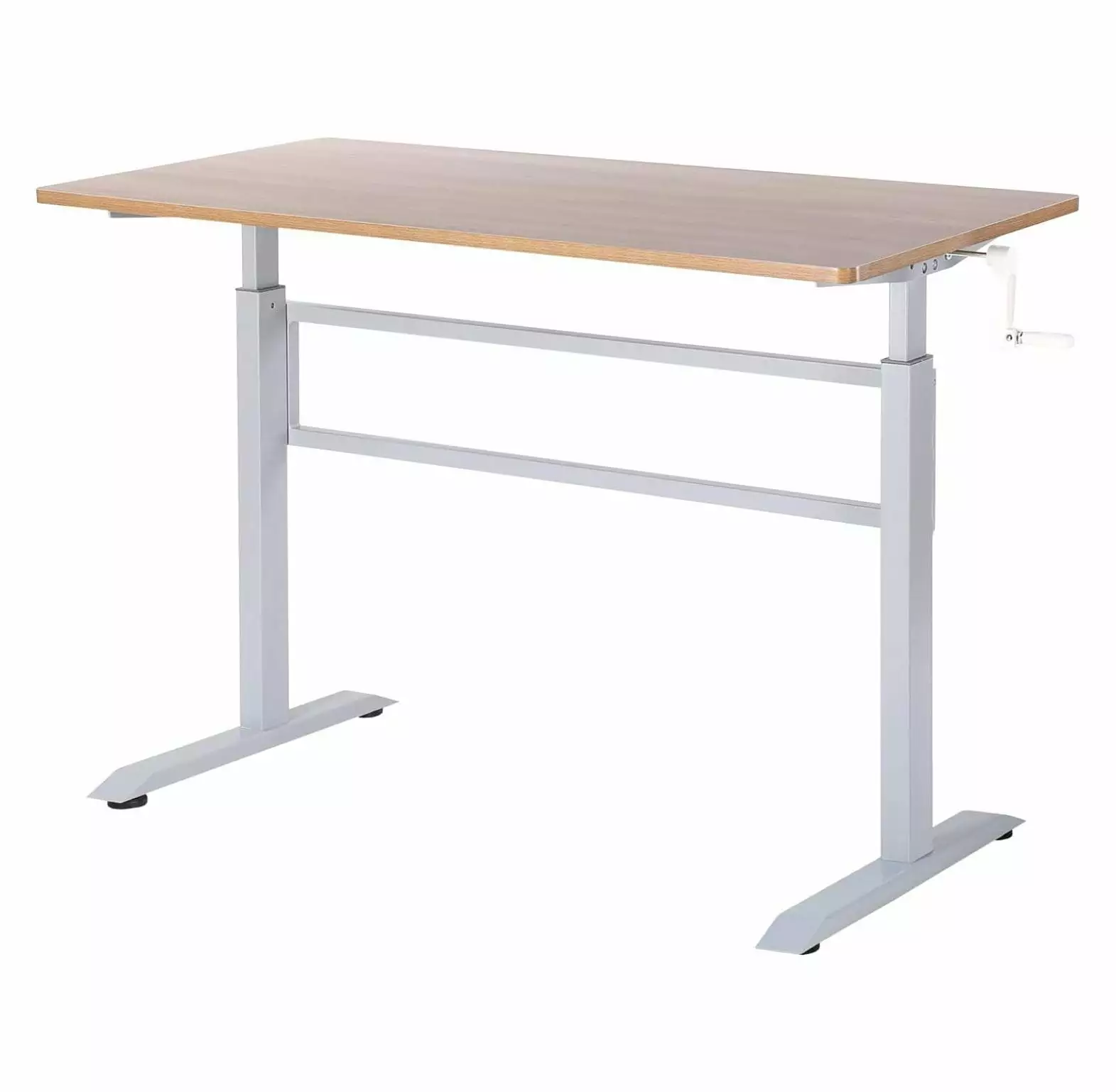 Drevy Crank Adjustable Height Standing Desk Grey Oak Top Grey Legs Portable Writing Desk