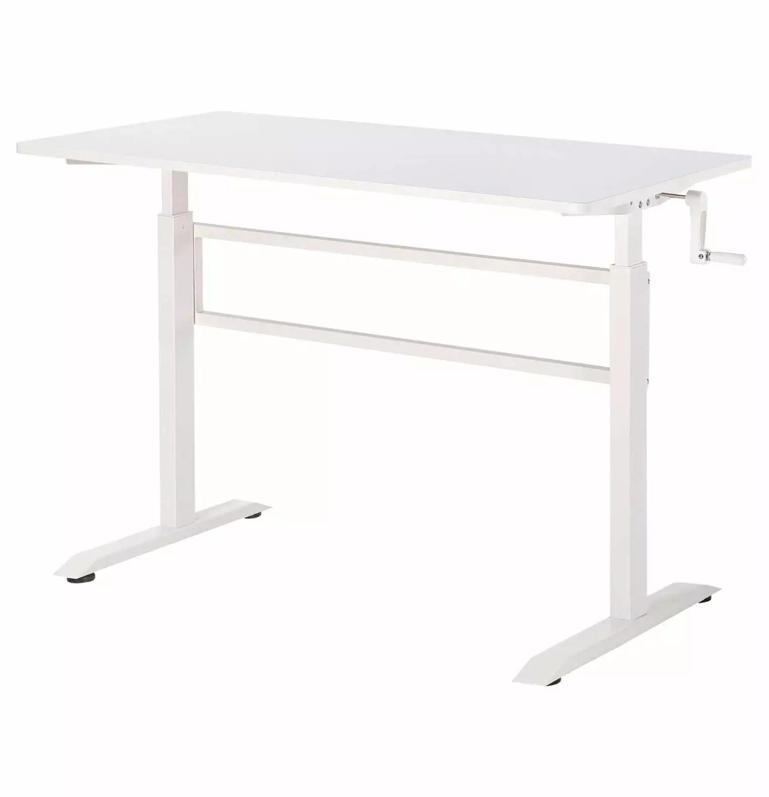 Drevy Crank Adjustable Height Standing Desk White Frame White Table Top Portable Study Table
