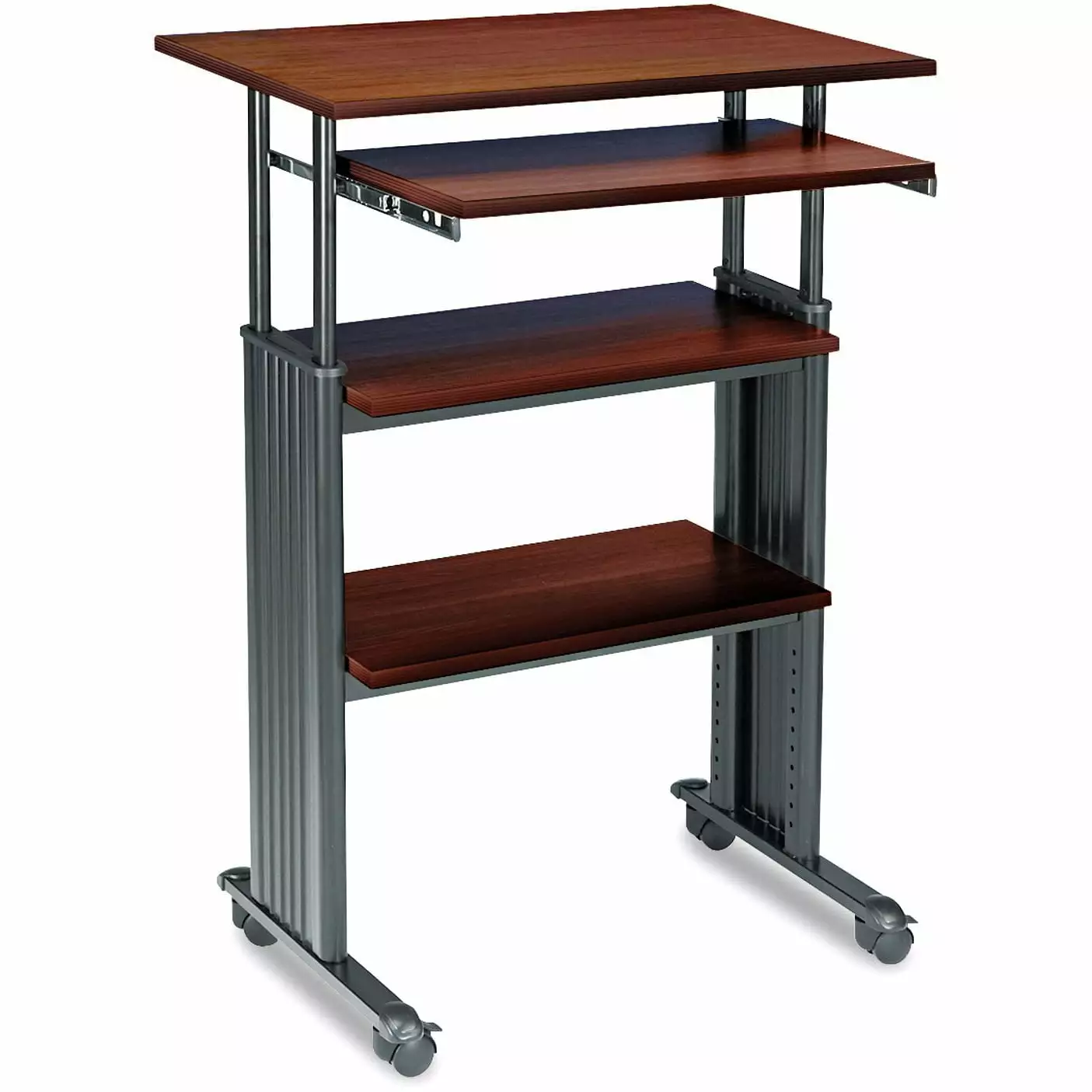 Adjustable Height Stand Up Computer Desk Workstation Cherry Fast Furnishing