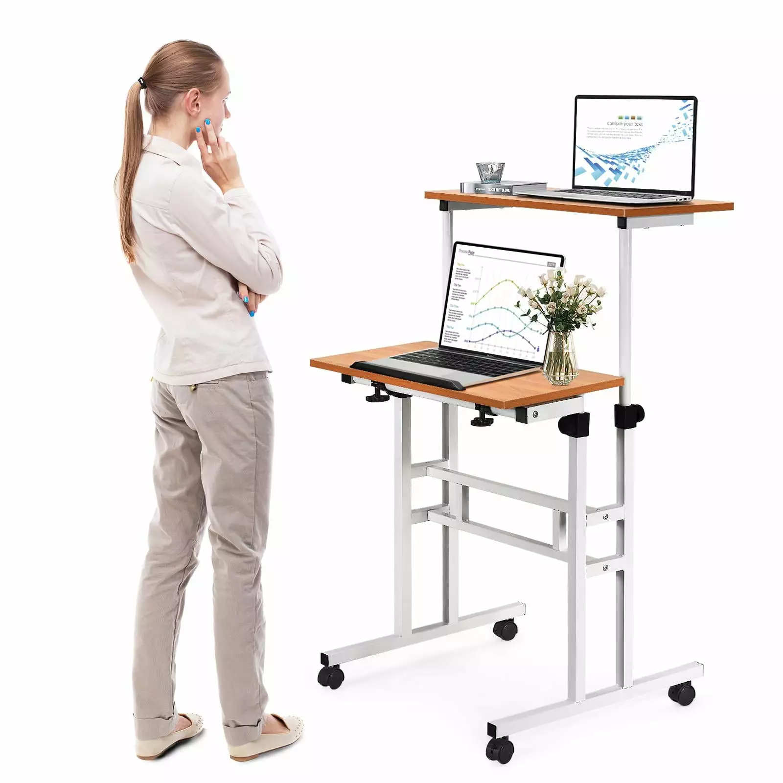 Giantex Mobile Standing Desk Height Adjustable Lockable Casters Home Office Workstation
