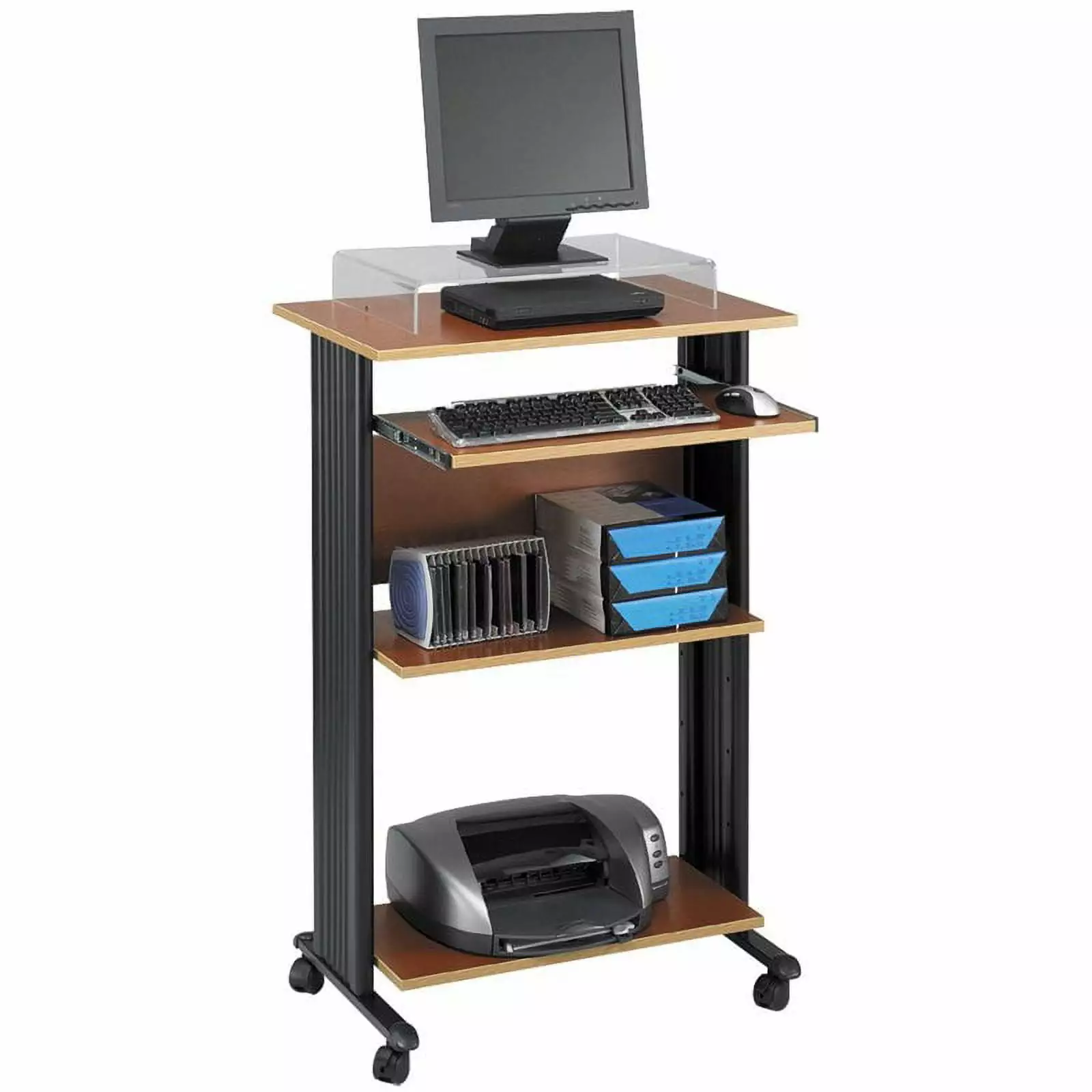 Scranton & Co Standing Wood Workstation Cherry Adjustable Height