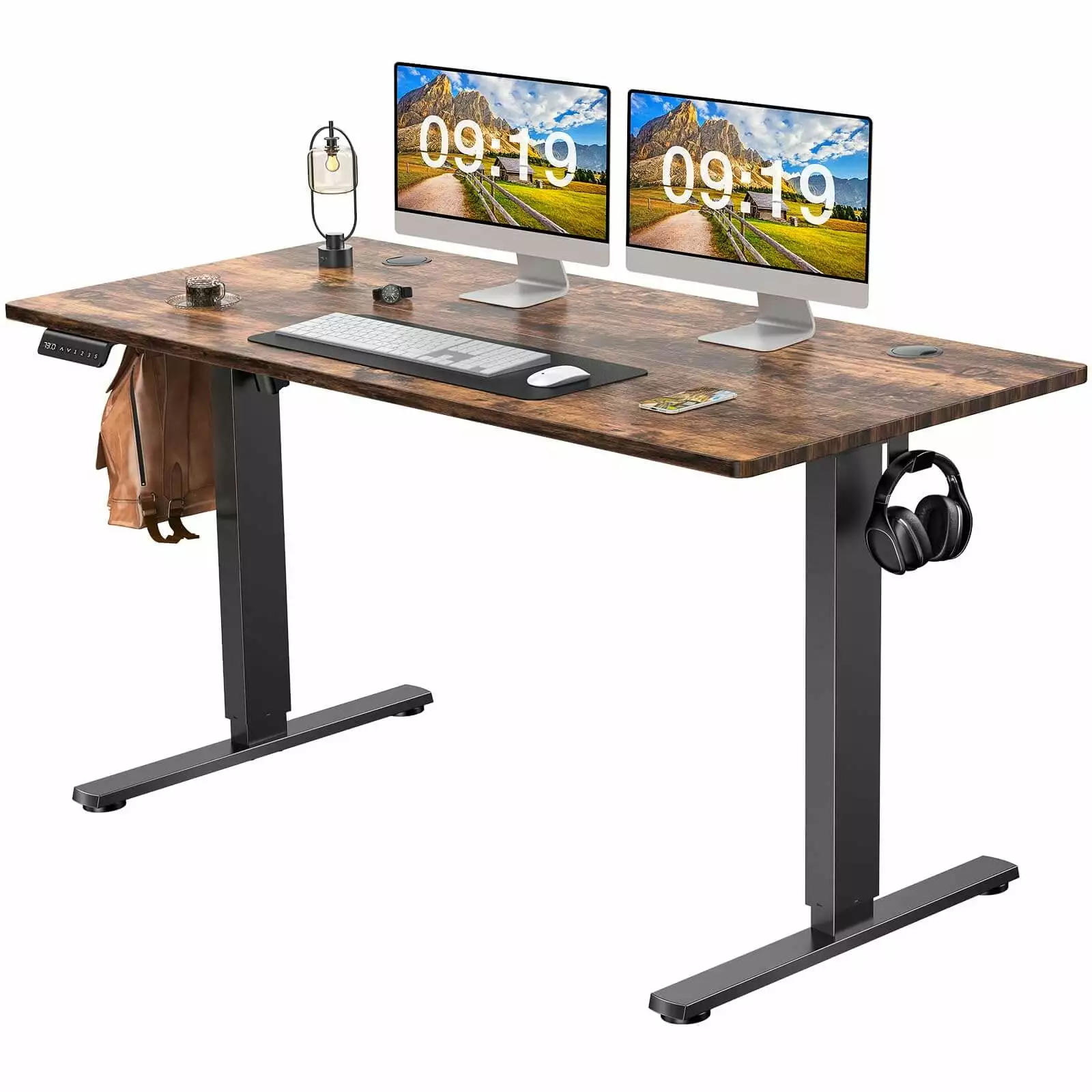 Electric Height Adjustable Standing Desk Sit to Stand Ergonomic Computer Desk Brown 55 x 24 SMHZ