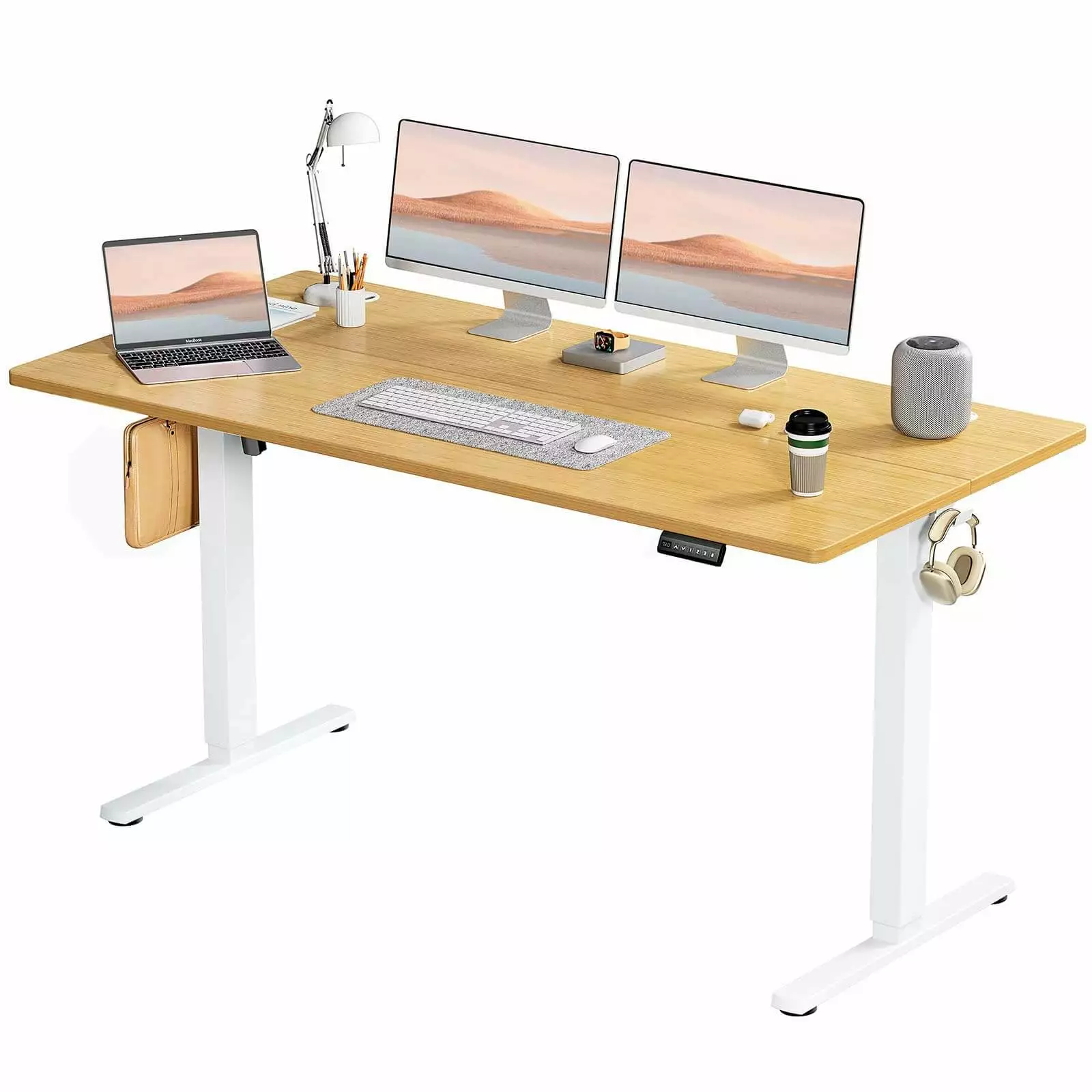 Electric Height Adjustable Standing Desk Sit to Stand Ergonomic Computer Desk Yellow 63x24 SMHZ