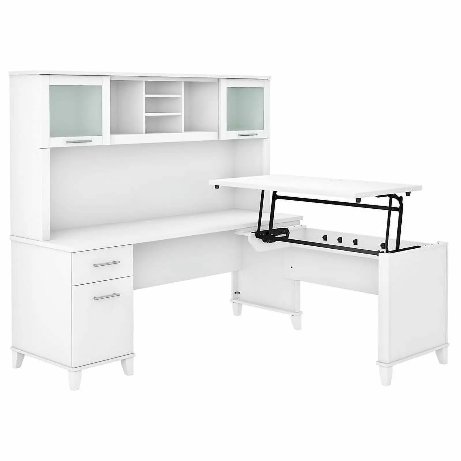 Trent Home 72 W Sit to Stand L Engineered Wood Desk Hutch White