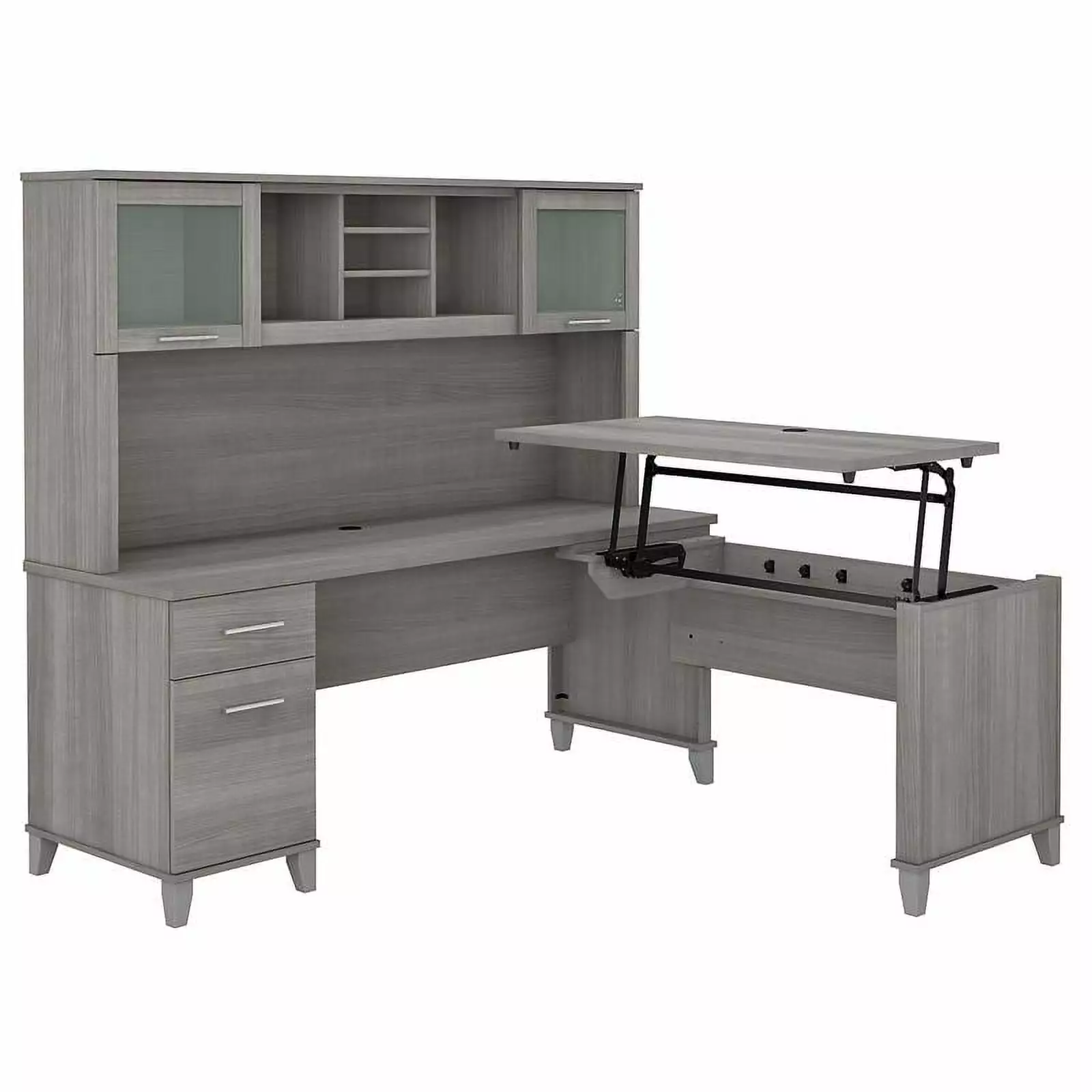 UrbanPro 72W Sit to Stand L Desk Hutch Platinum Gray - Adjustable Height Desk