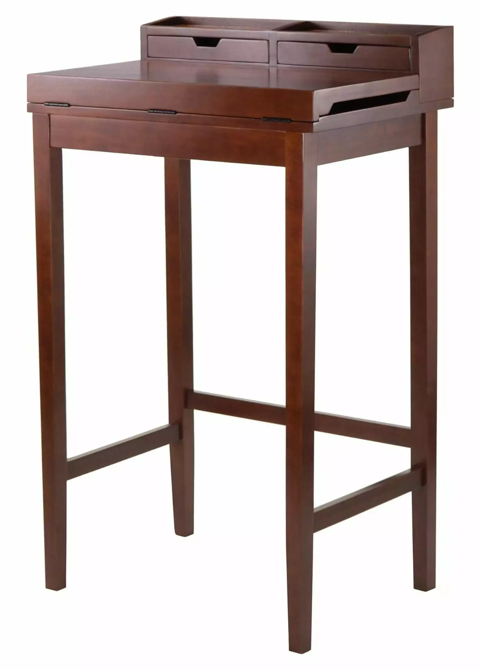 YANG97 94628 High Desk Writing Area and Hutch Walnut, Modern Home Office Workstation