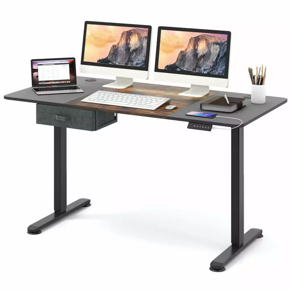 Yardi Yard Electric Standing Desk Rustic Brown Adjustable Height Gaming Computer Desk