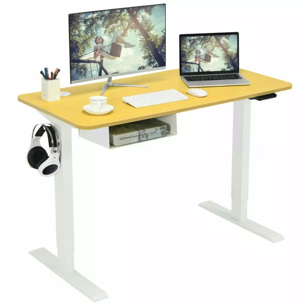 Yardi Yard 48 Inch Electric Standing Adjustable Desk USB Port Natural Finish
