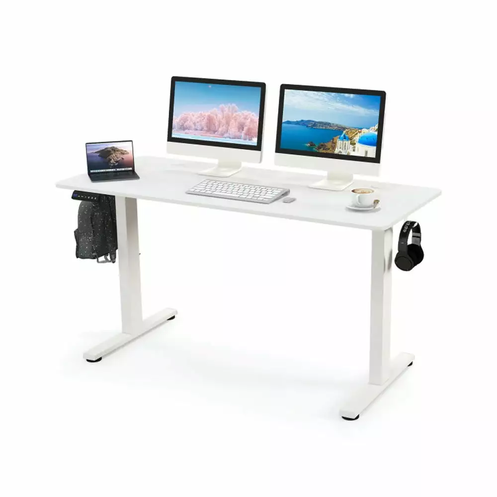 Yardi Yard 55 x 24 Inches Sit Stand Home Office Desk 3 Memory Height Settings - White Computer Desk Study Work Writing