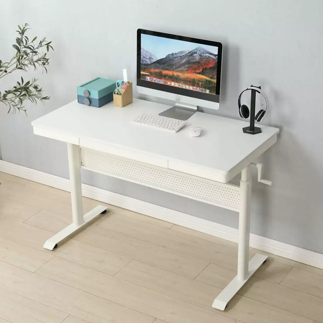 Yone JX JE 48x24 Inches Standing Desk Metal Drawer Adjustable Height Ergonomic Workstation