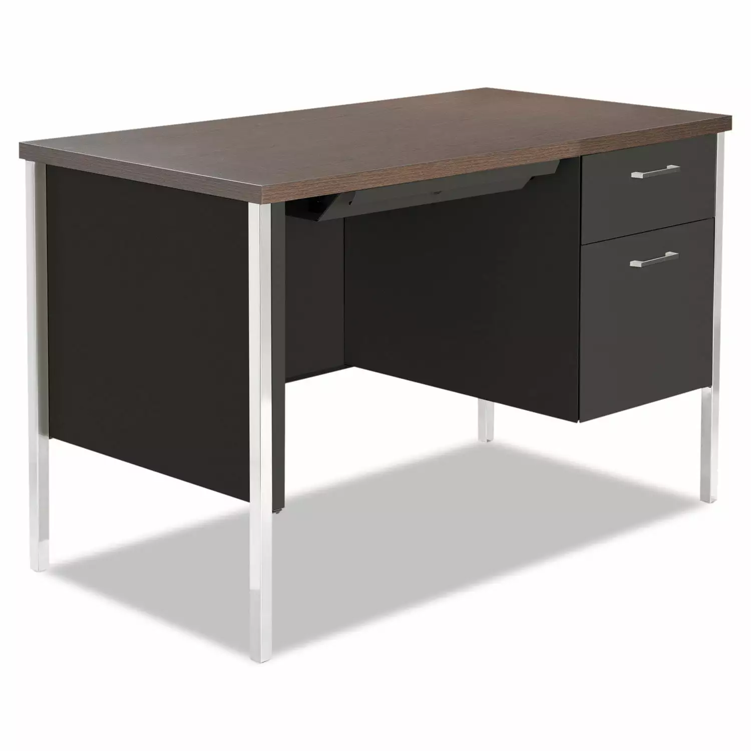 Alera Single Pedestal Steel Desk 45.25 x 24 x 29.5 Mocha Black - Sturdy and Compact Office Desk