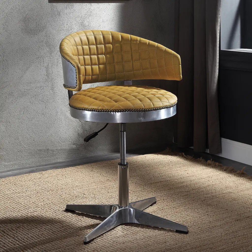 Turmeric and Chrome Adjustable Swivel Tufted Stool Yellow Primary Living furniture max