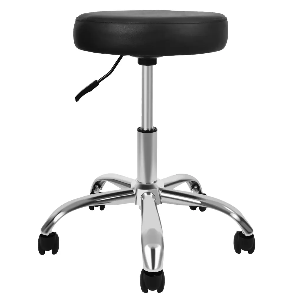 Yssoa Round Stool Chair Wheels and Height Adjustable Black Metal w1134dhs