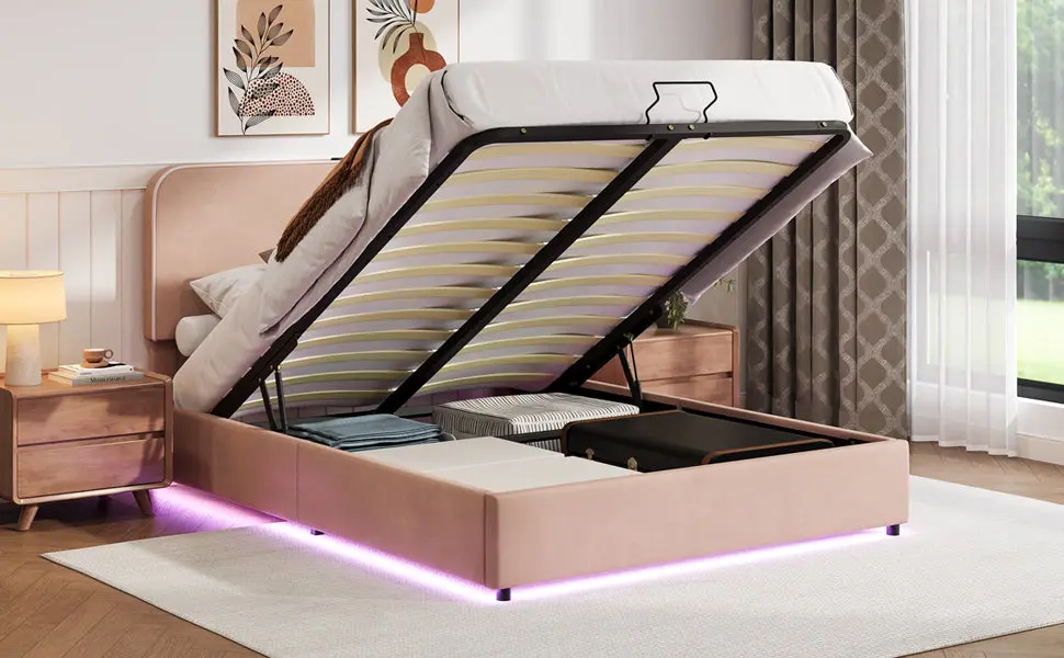 Upholstered Platform Full Size Hydraulic Storage Bed Lift Up Storage bed best