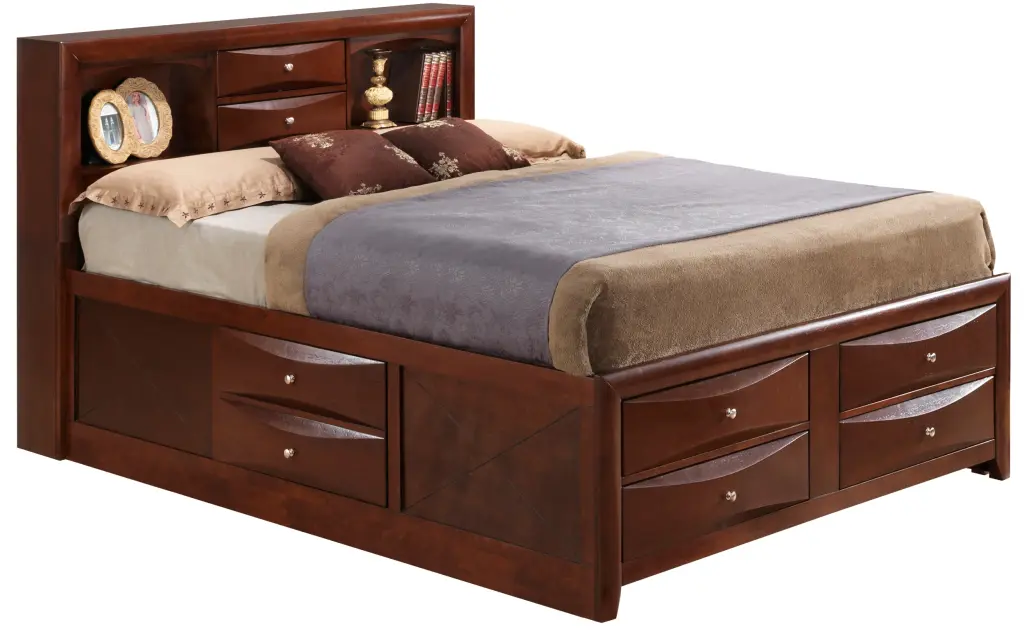 Marilla G1550G Queen Storage Bed Cherry Finish Particle Board glory furniture