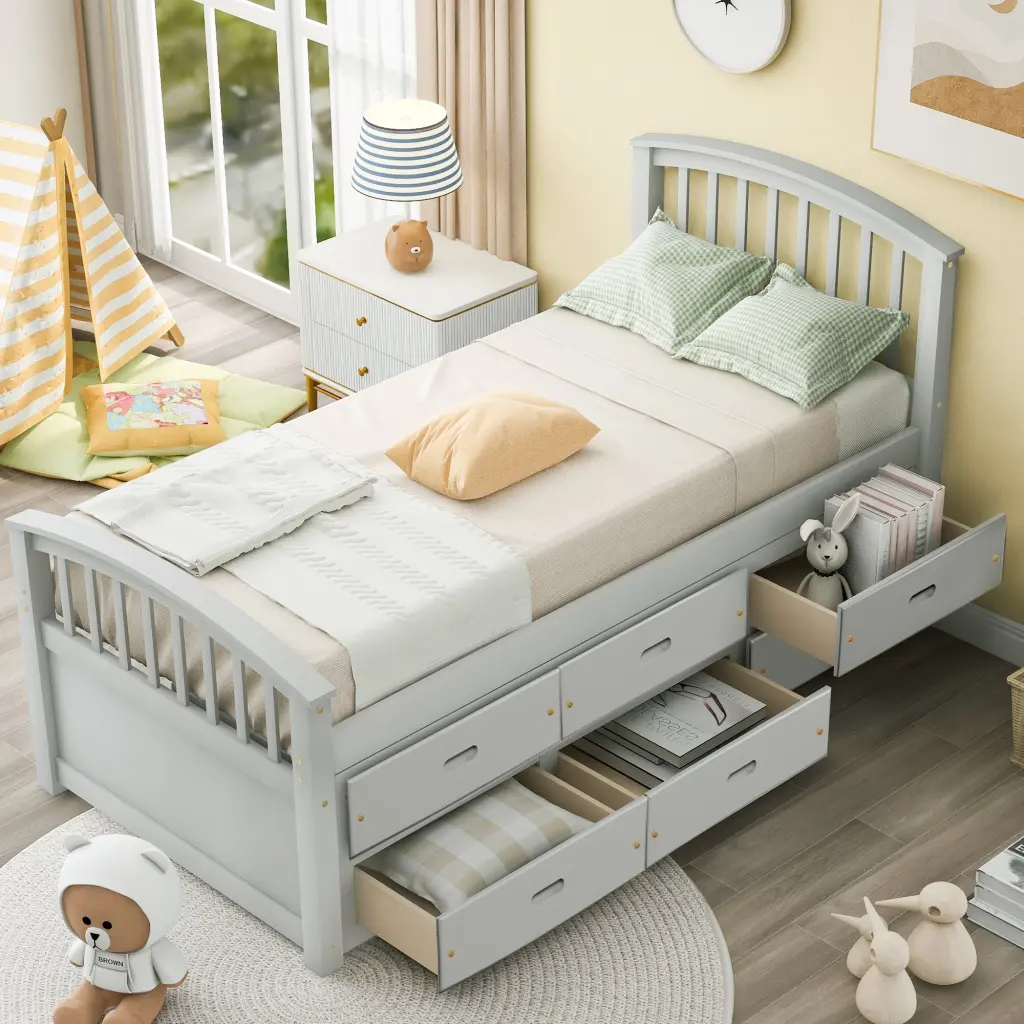 Orisfur Twin Size Platform Storage Bed Solid Wood 6 Drawers oris fur.