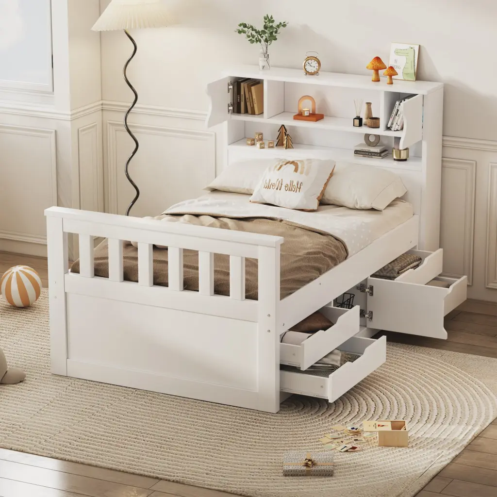 Twin Size Captain Platform Bed Frame Storage Bookcases And Shelves wm store