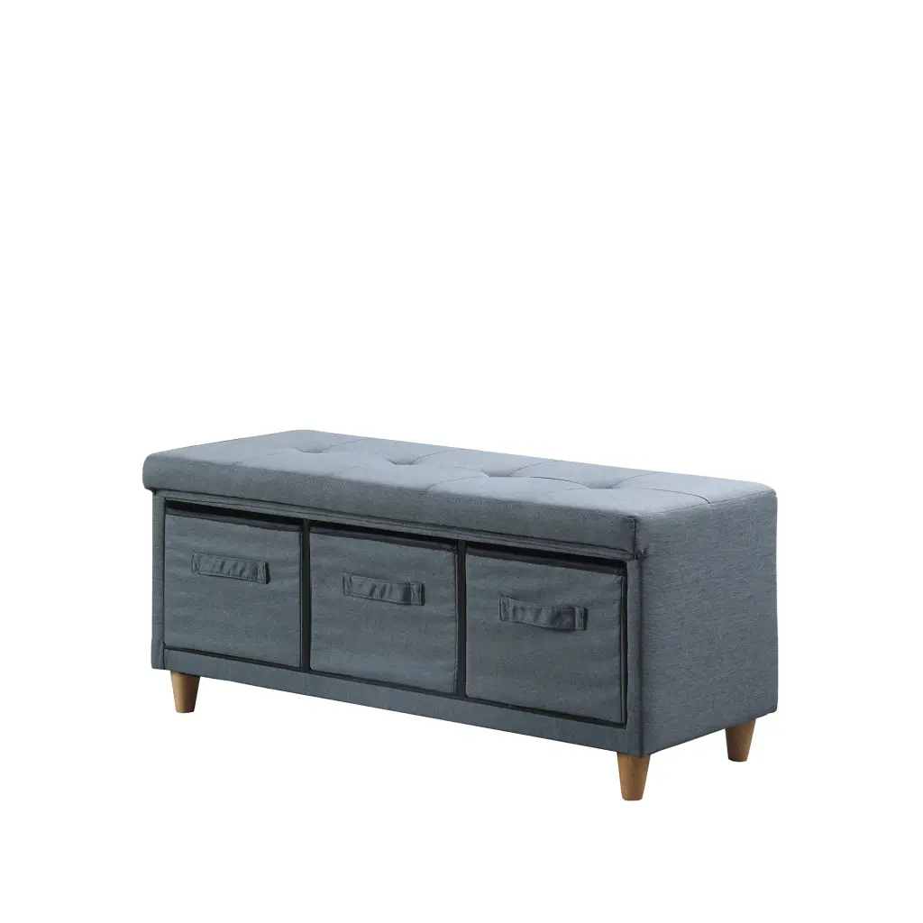 17.5 Inch Magnolia Blue Gray Tufted Bench Storage Drawers california home