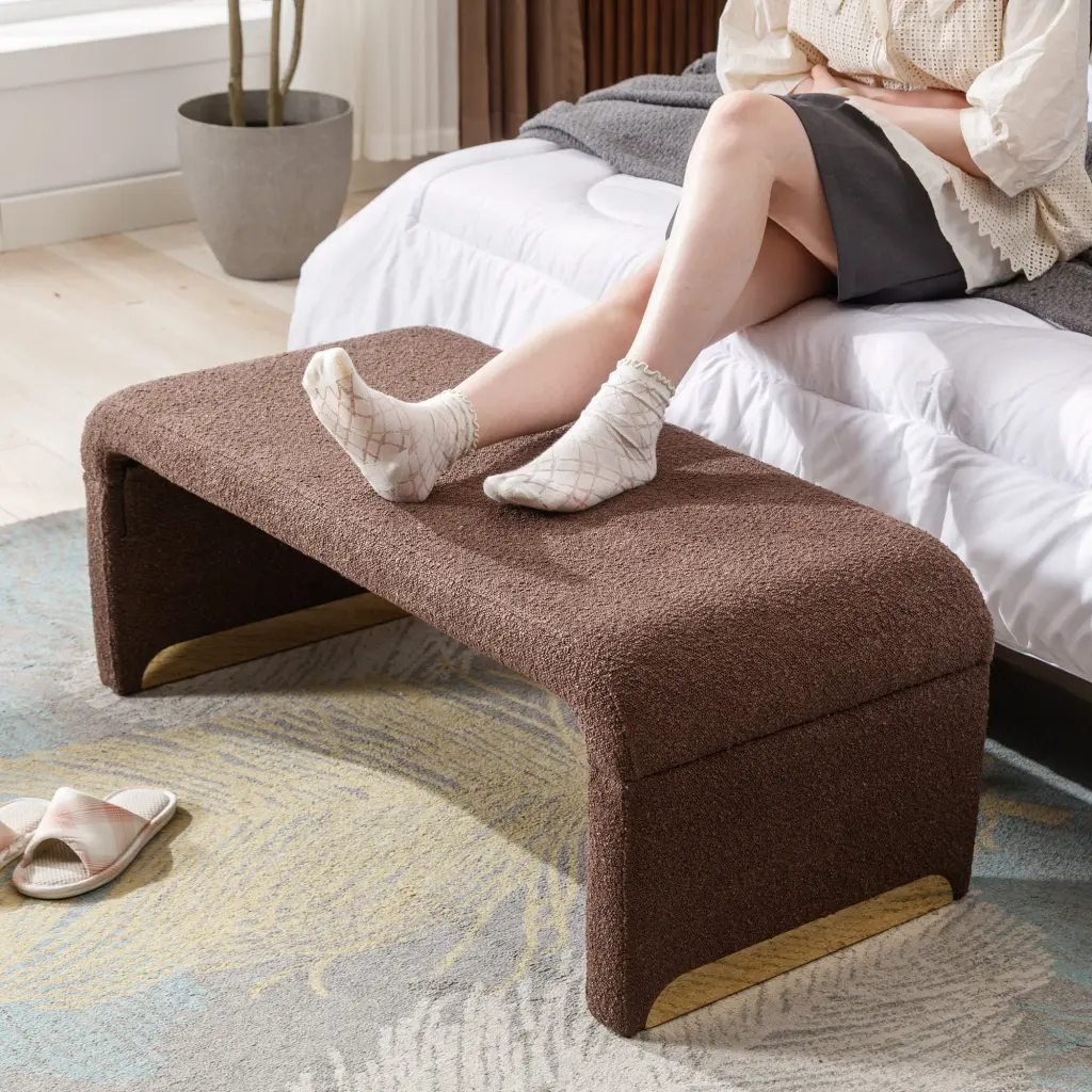 Boucle Fabric Loveseat Ottoman Footstool Bedroom Bench Shoe Bench Storage dg collection
