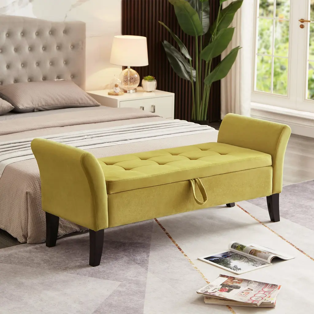 51.5 Inch Bed Bench Storage Green Velvet Stylish Bedroom Decor hdf store