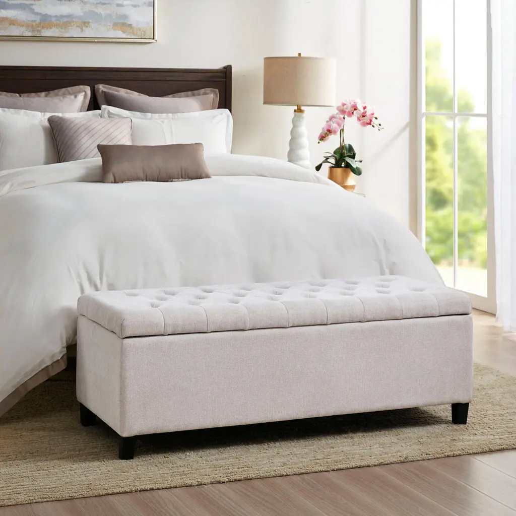 Tufted Top Soft Close Storage Bench Natural Polyester jla