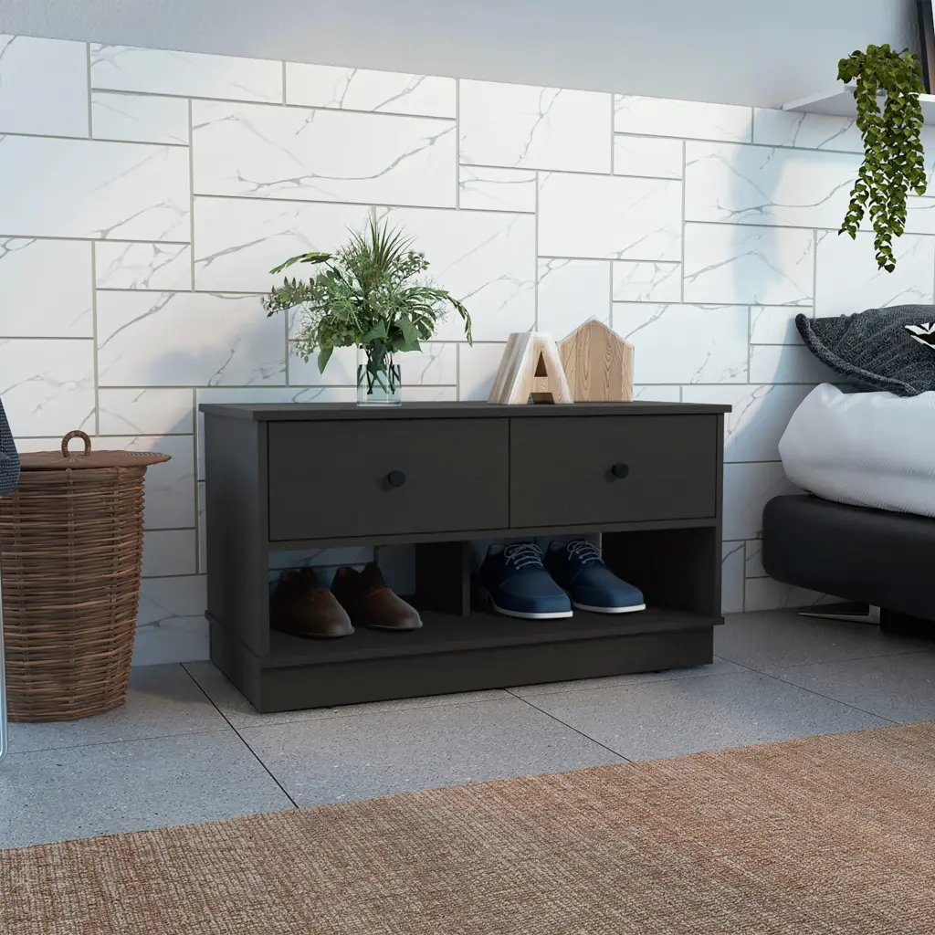 Hamilton Storage Bench Two Open Shelves and Two Drawers Black tuhome