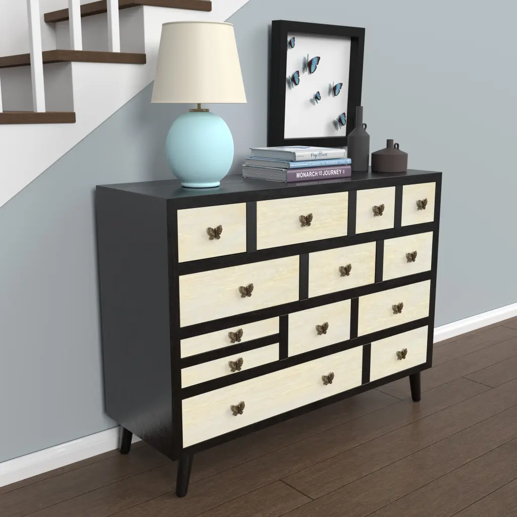 Papillon 13 Drawers Sideboard Black, Wooden Storage Cabinet steve silver furniture