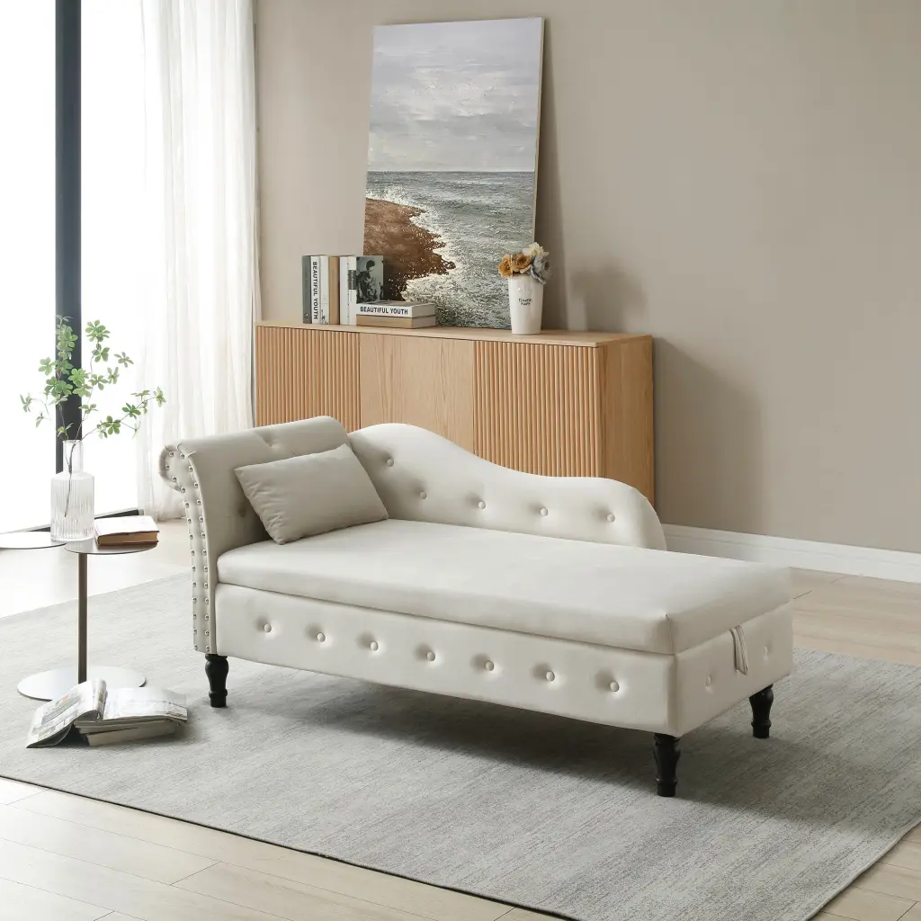 Aijia 60 Inch Velvet Multifunctional Storage Chaise Lounge Buttons Tufted aijiafurniture