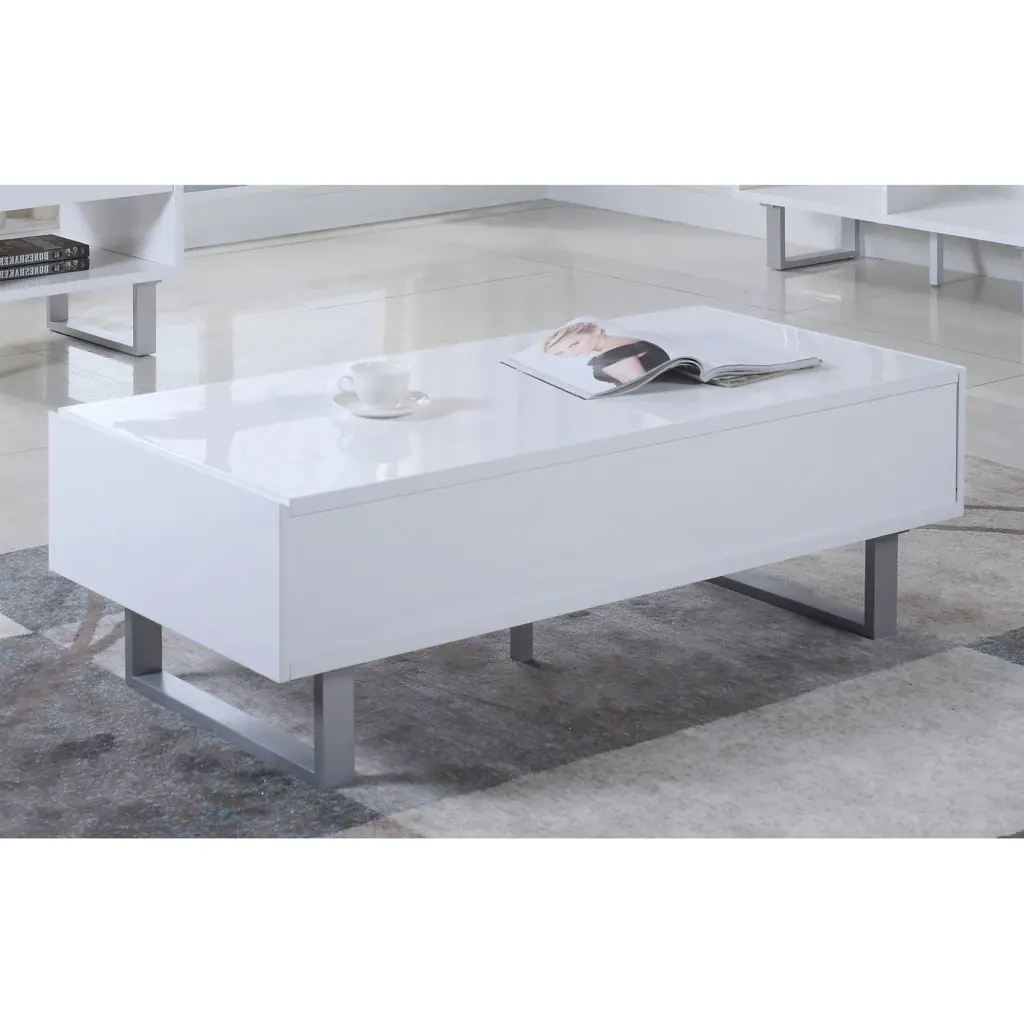 High Glossy White Storage Coffee Table Living Space furniture max