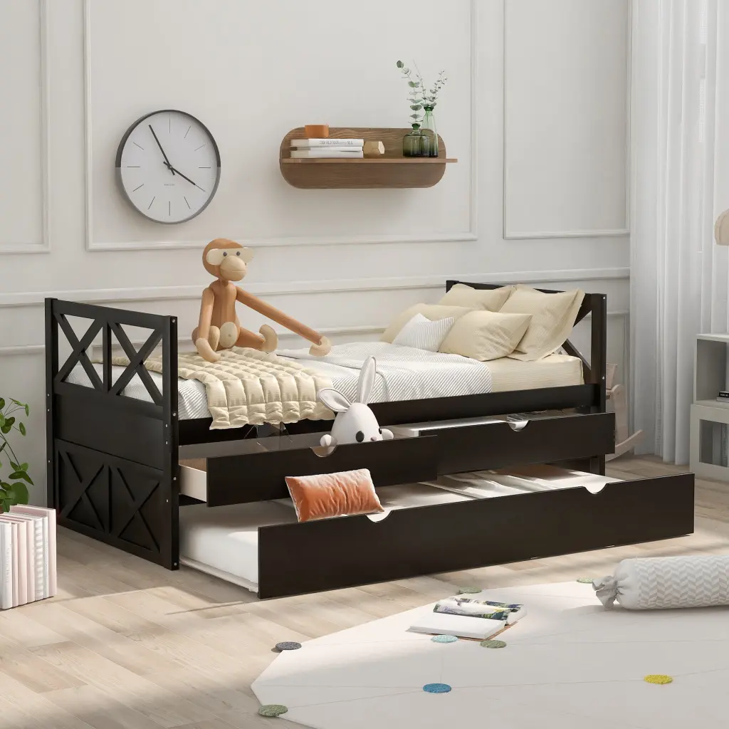 Multi Practical Daybed Drawers and Trundle Espresso Box Spring wm store