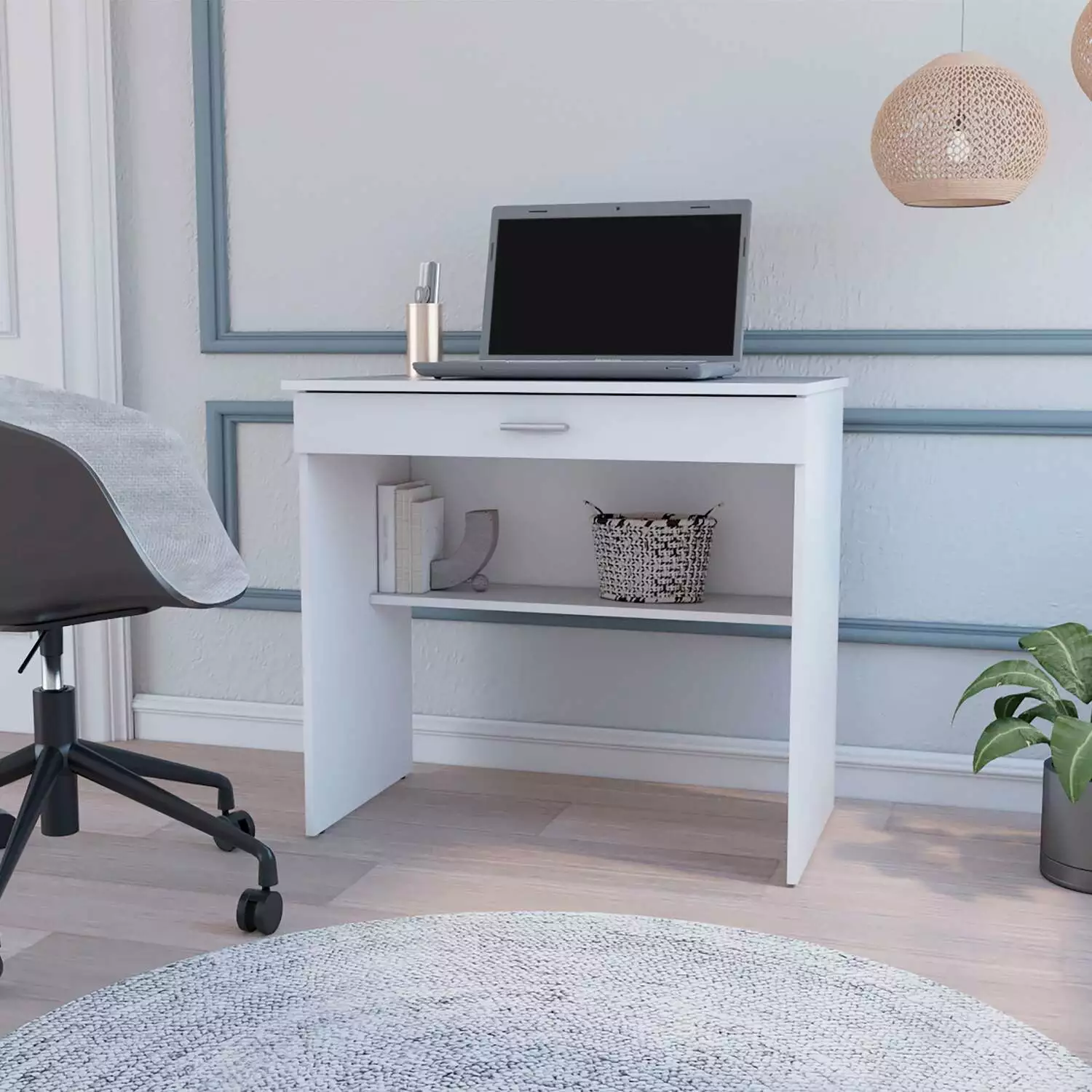FM FURNITURE Kaylor Storage Desk Modern Design Drawer and Shelf