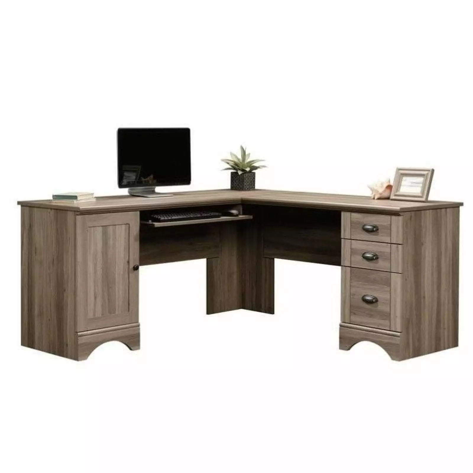 Pemberly Row L Shaped Wood Computer Desk Storage Salt Oak