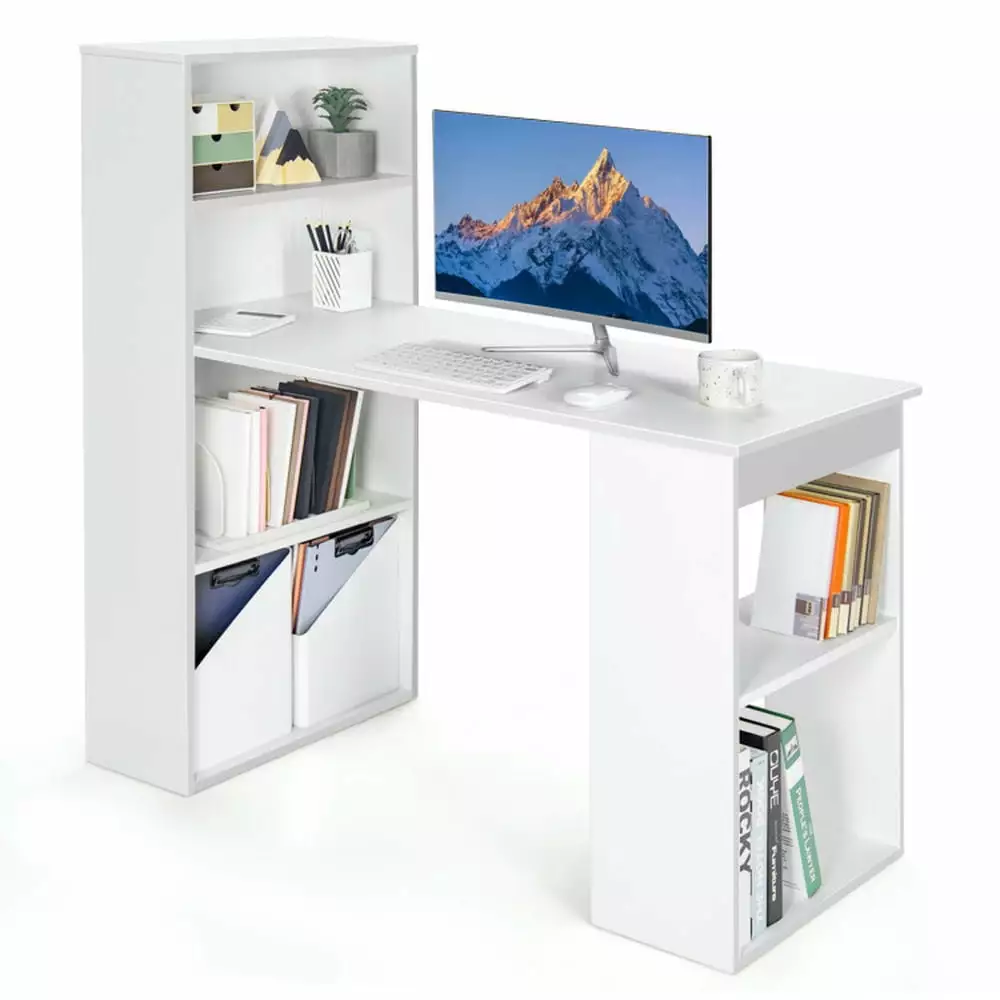 Resenkos Computer Desk Writing Workstation Office 6-Tier Storage Shelves White
