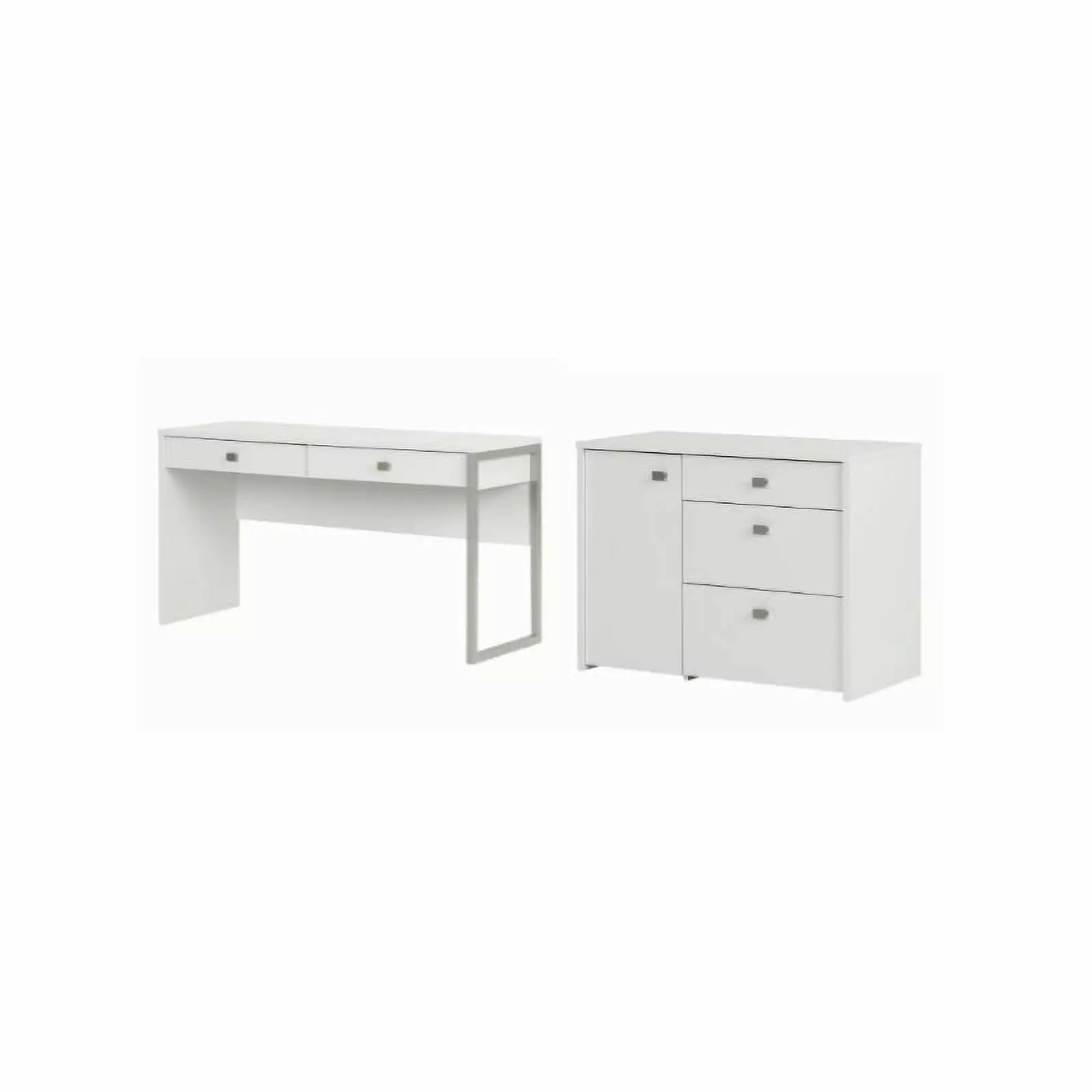 South Shore Interface Desk 2 Drawers and Storage Unit Set Pure White - Contemporary Home Office Desk