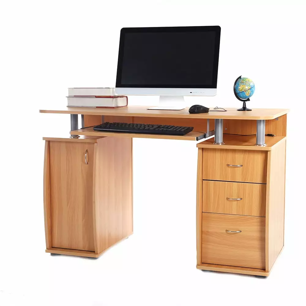 Veryke Computer Desk Storage and 3 Drawers Wood Color Home Office