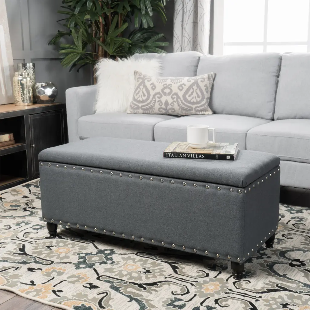 Storage Ottoman Charcoal Fabric Multi Functional Footrest and Seat nh-an