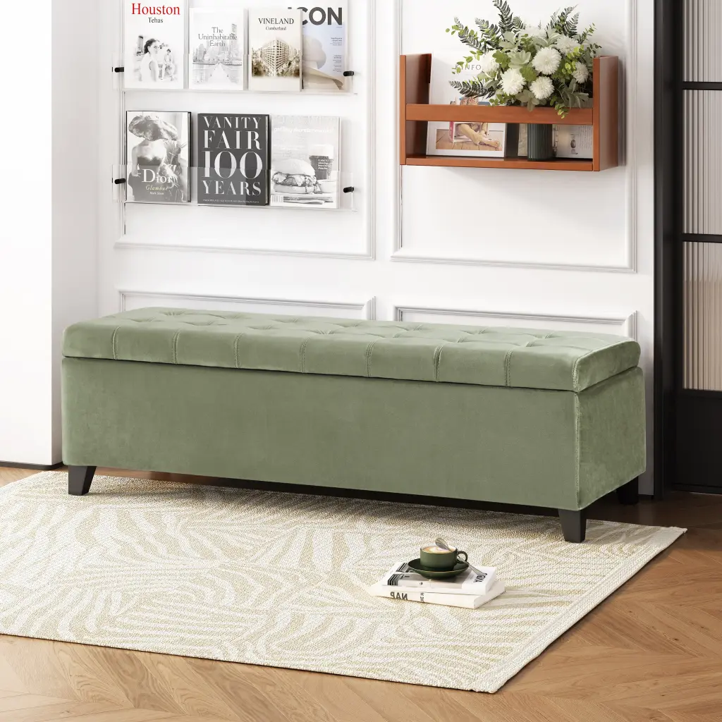 Storage Ottoman Pale Green Velvet Multi Functional Footrest nh-sunfay