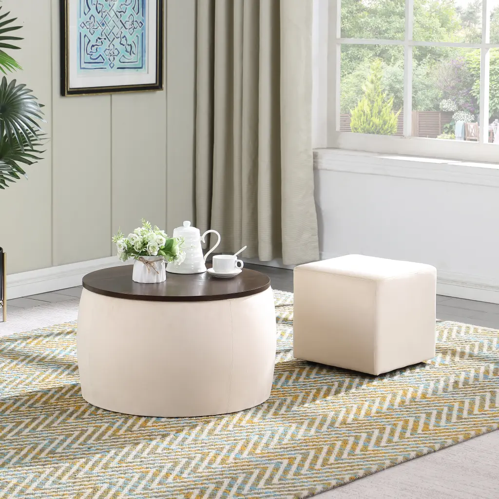 Video Round Ottoman Set Storage 2 1 Combination Round Coffee Table relax down