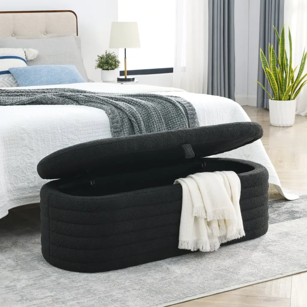 45.5 Inches Storage Ottoman Bench Upholstered Fabric welike furniture