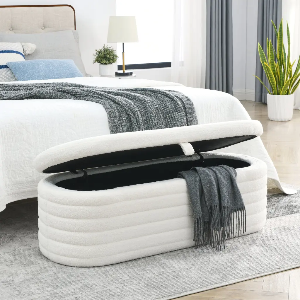 Welike 45.5 Inch Storage Ottoman Bench Upholstered Fabric Seat Storage welike furniture