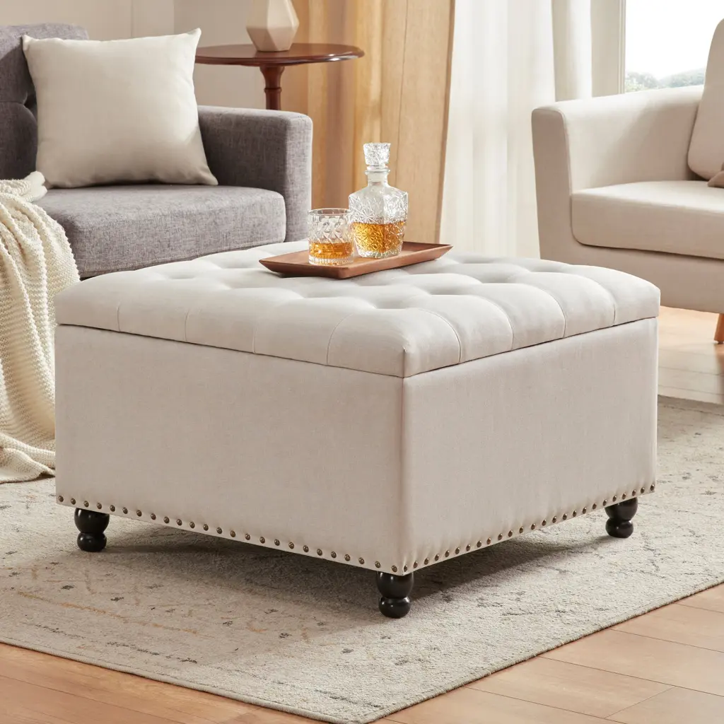 Large Square Tufted Upholstered Ottoman Bench and Coffee Table Storage xichen indoor furniture co.- ltd