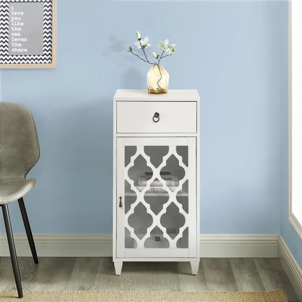 White Side Table Drawer And Door Living Space furniture max