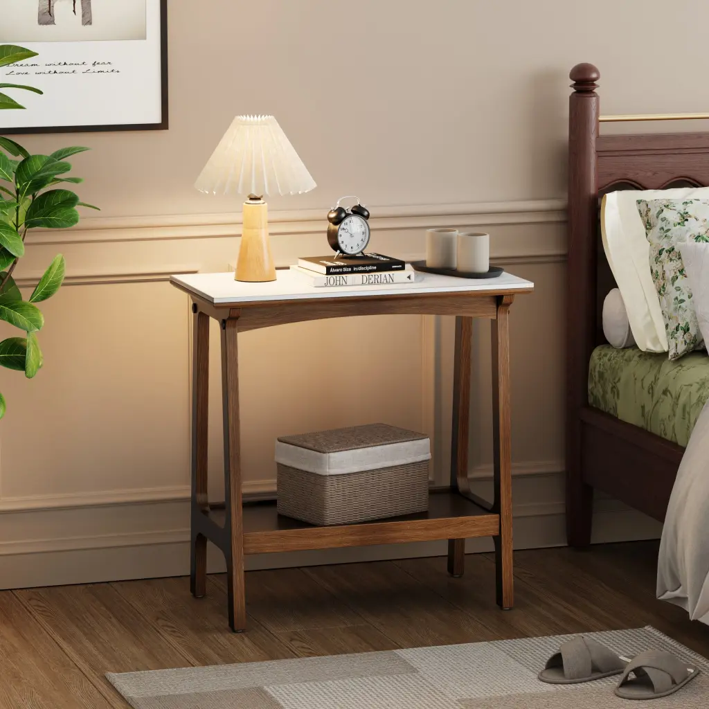 Retro Reddish Brown Narrow Slate Side Table Storage Shelf haiyi furniture