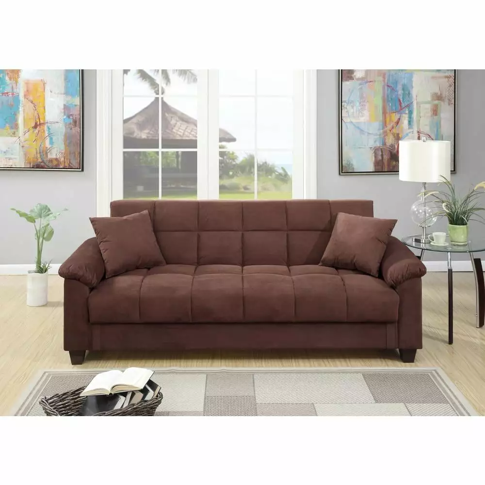 Simple Relax Sofa Bed Storage Brown - Convertible Sleeper Sofa Hidden Compartment Poundex