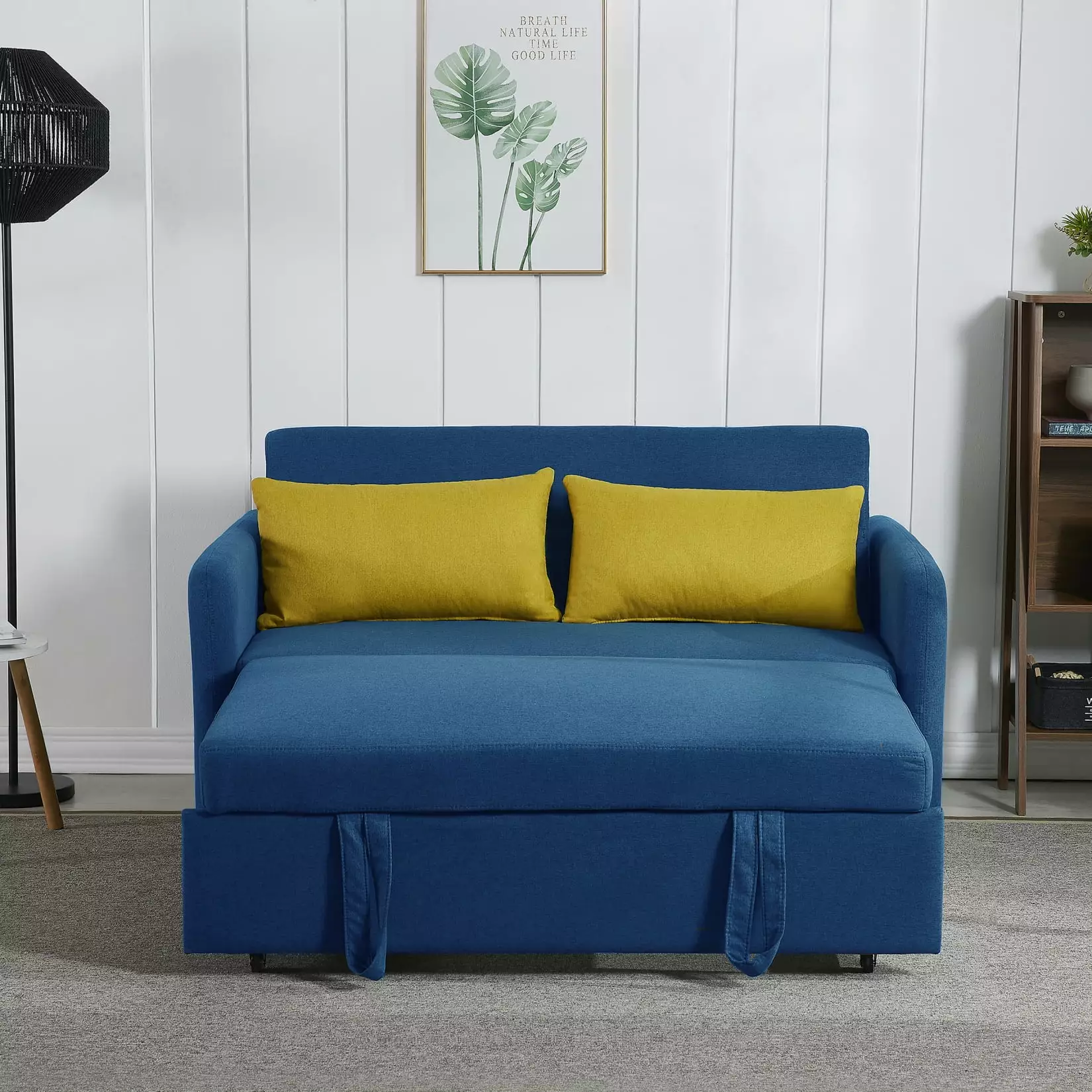 Retro Blue Twins Sofa Bed USB Charging Multifunctional Hidden Storage LMing