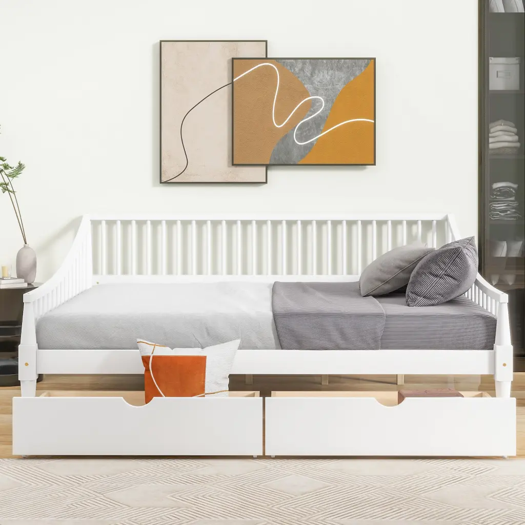 Full Size Daybed Two Storage Drawers Sturdy Legs White Finish wm store