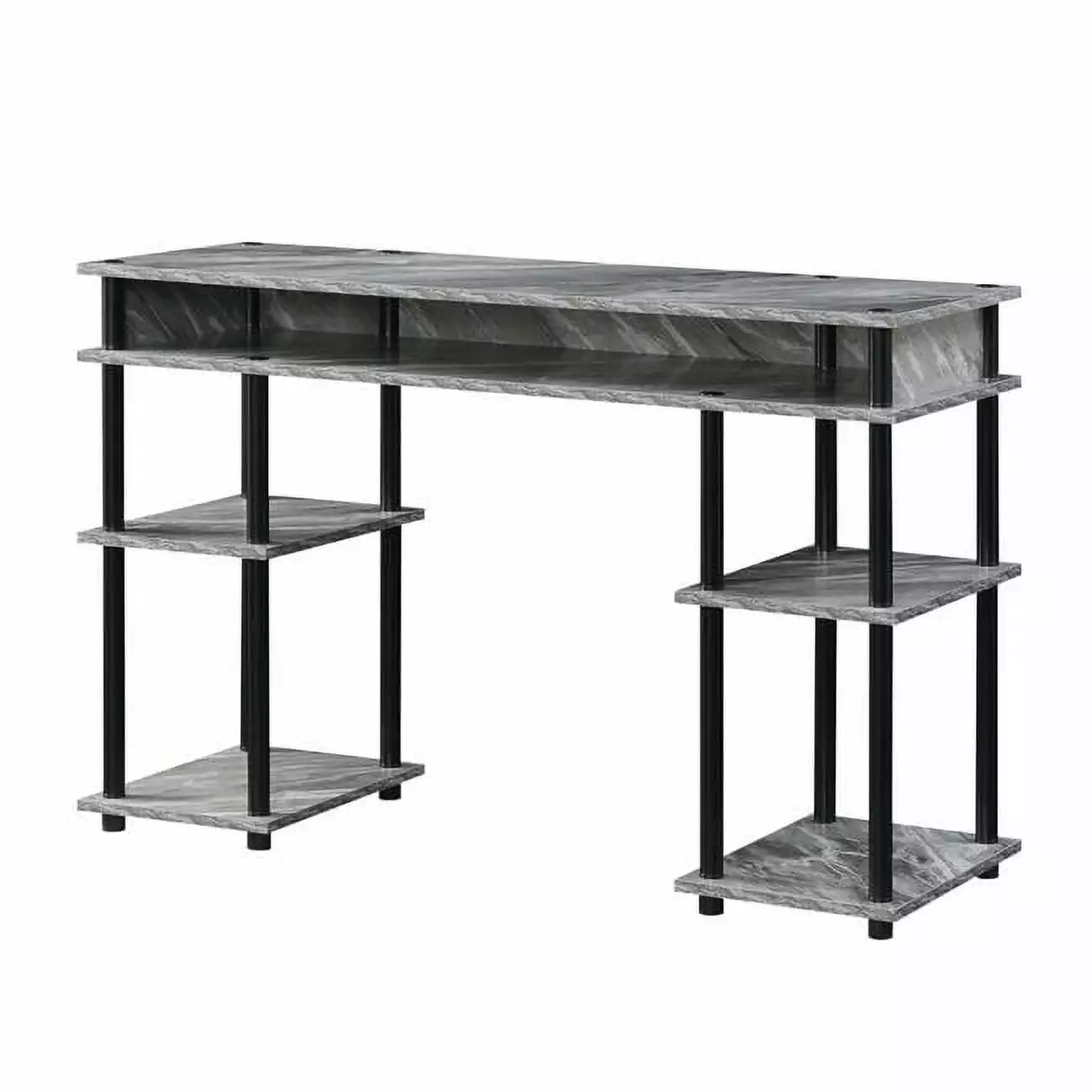 Designs2Go No Tools Student Desk Shelves Gray Marble Black Convenience Concepts
