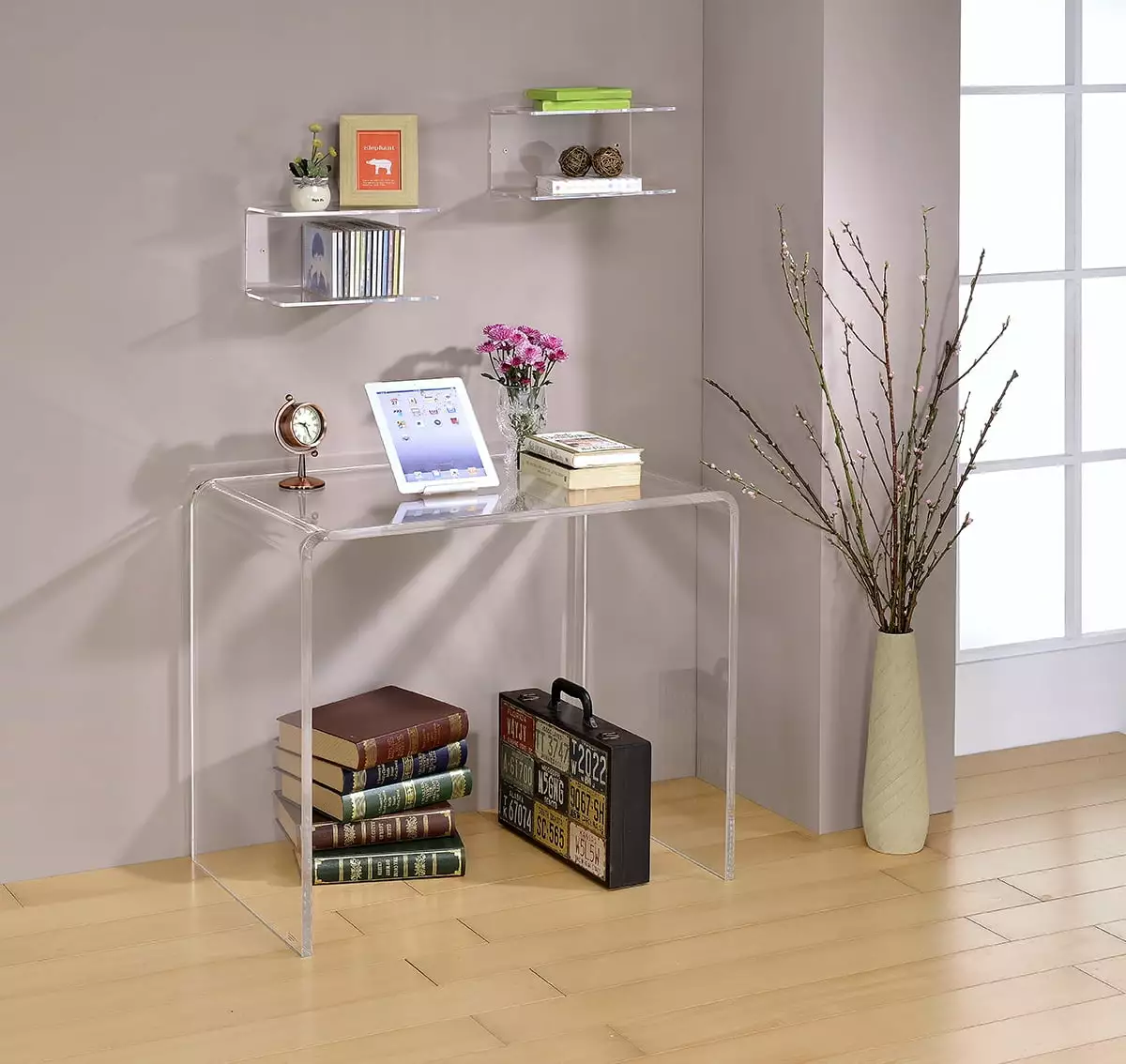 Fox Hill Trading Pure Decor Lucite and Acrylic Student Desk Clear