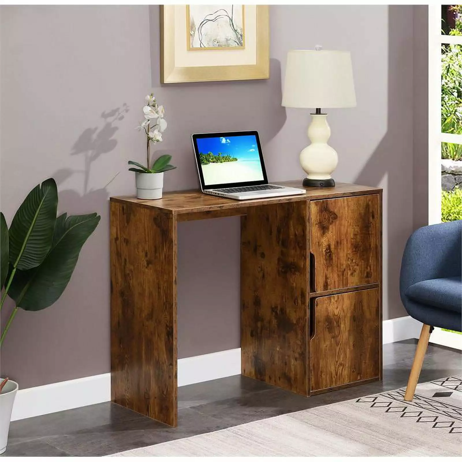 UrbanPro Contemporary Student Desk Storage Cabinets Nutmeg Wood Finish - Study Table Home