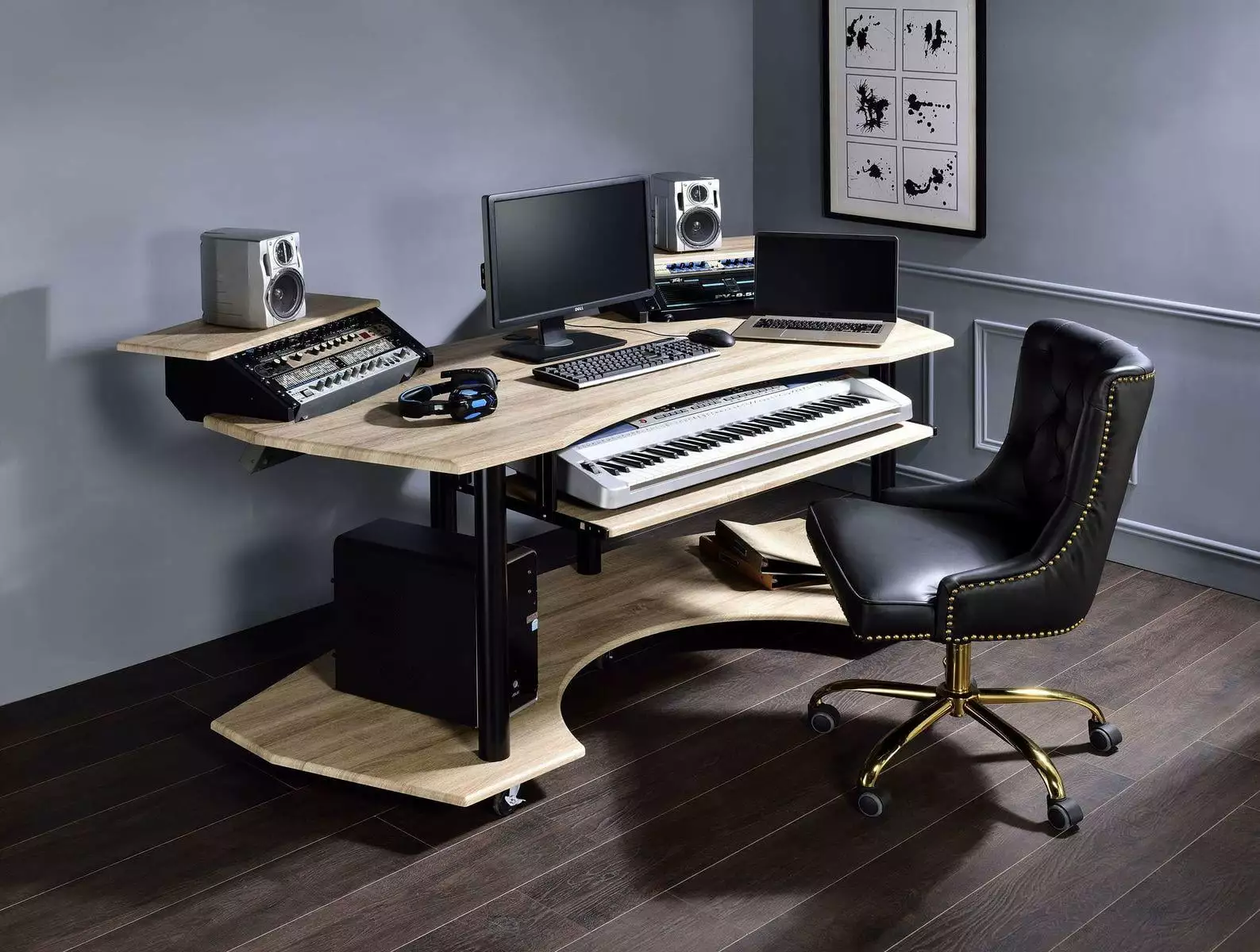 Acme Furniture Eleazar Music Recording Studio Desk Natural Oak - Professional Audio Workspace ARCTICSCORPION